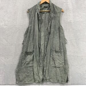 Lungo L'Arno Duster‎ Vest Women L 100% Linen Boho Open Front Made In Italy
